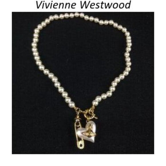 Vivienne Westwood Bas Relief Pearl Necklace Gold Tone LARGE - Picture 2 of 5